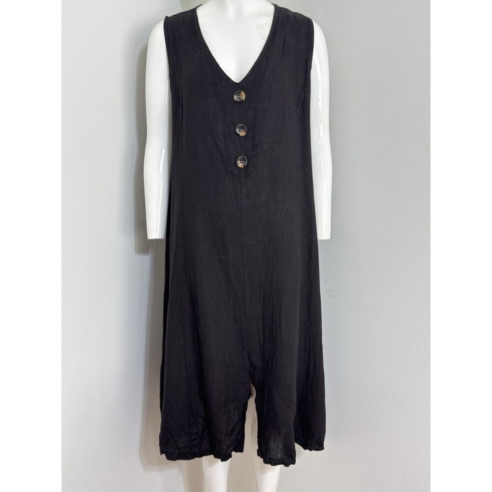 Alessia Pacini Dress 2X Black 100% Linen Sleeveless Pockets Lagenlook Boho